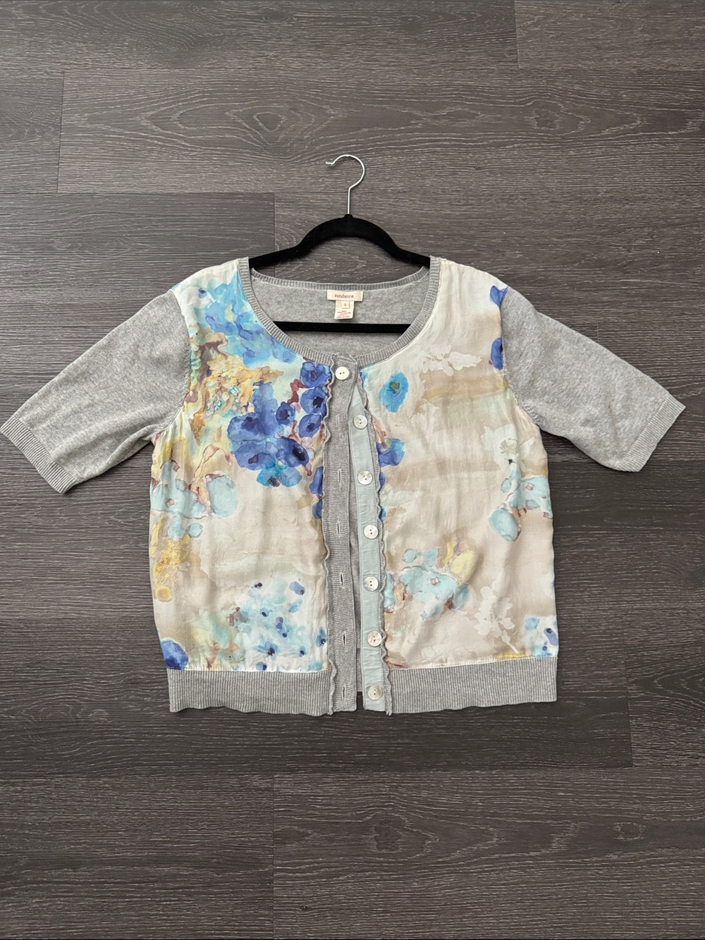 Sundance Light Gray Floral Watercolor Cardigan